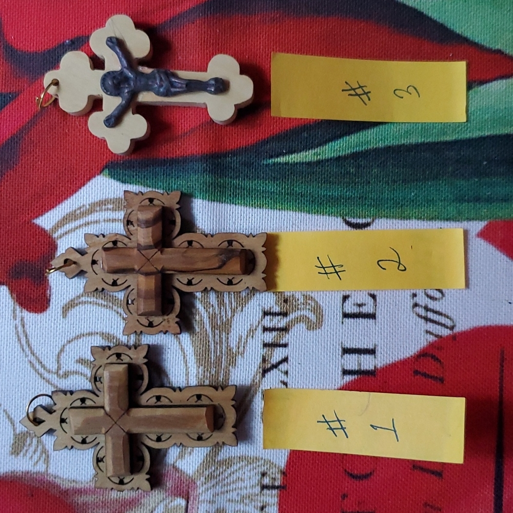 Small Olive Wood Cross Made in Jerusalem Holy-Land Pendant Necklace